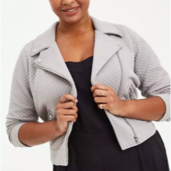 Torrid Pebble Grey Quilted Knit Moto Jacket – Torrid Size 0 / L - NWOT - Picture 1 of 8